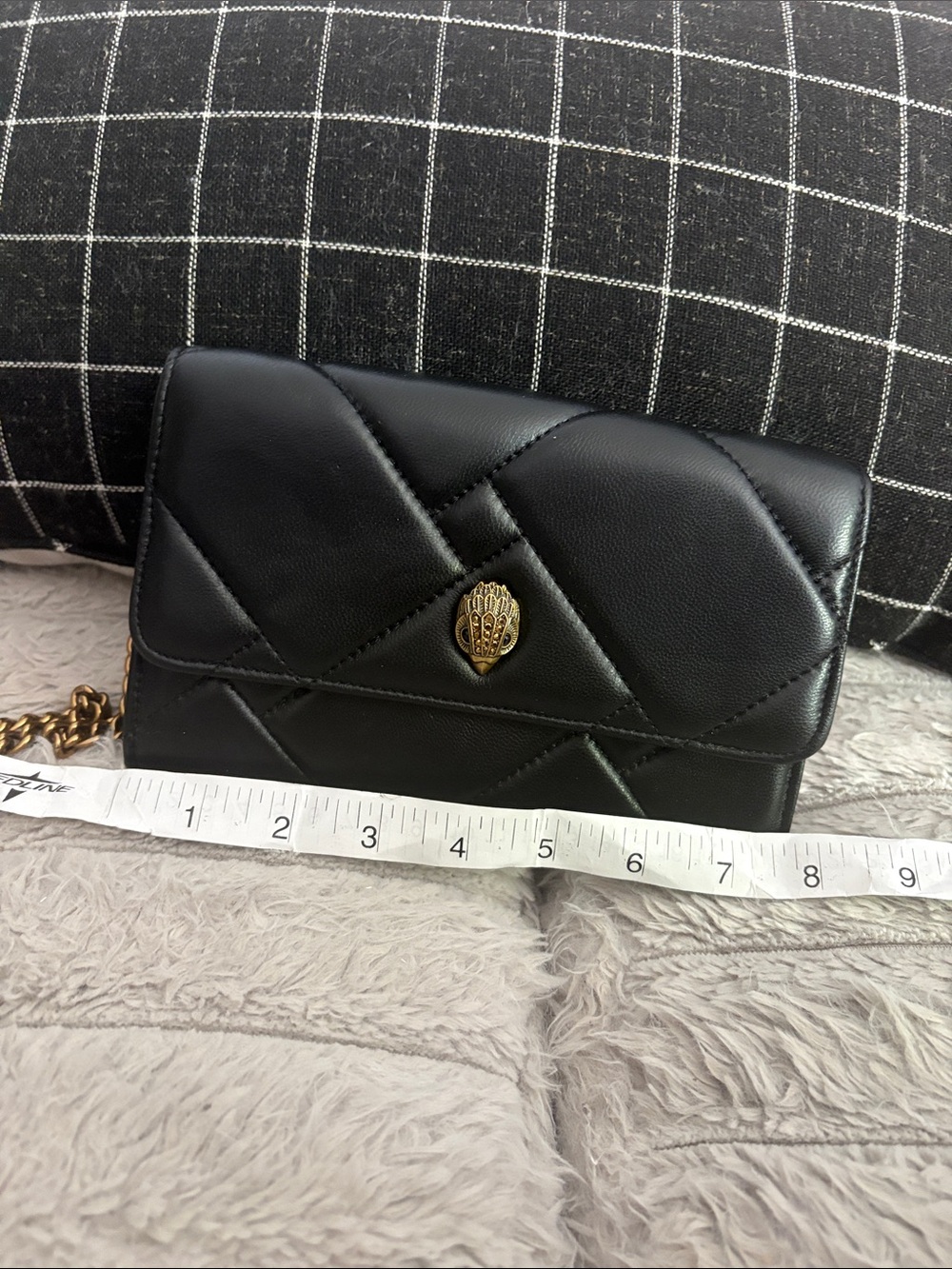 Kurt Geiger Black Quilted Chain Shoulder Bag with Gold Emblem